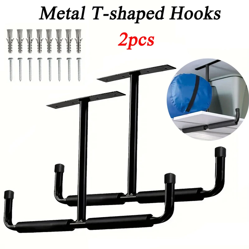 Heavy Equipment Storage - 2個入り金属製T字型フック 壁掛けディスプレイラック 多機能ヘビーデューティー天井取り付けガレージ収納フックオーガナイザーツール