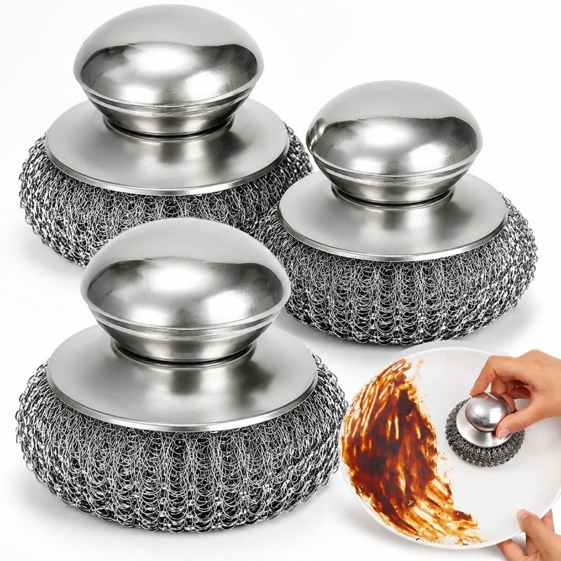 Heavy Equipment Scraper - ステンレス製ポットブラシ（ハンドル付き）頑丈な金属製スクラバー、食器洗い用ディッシュパンスクレーパー、キッチン清掃用ユーティリティツールキット