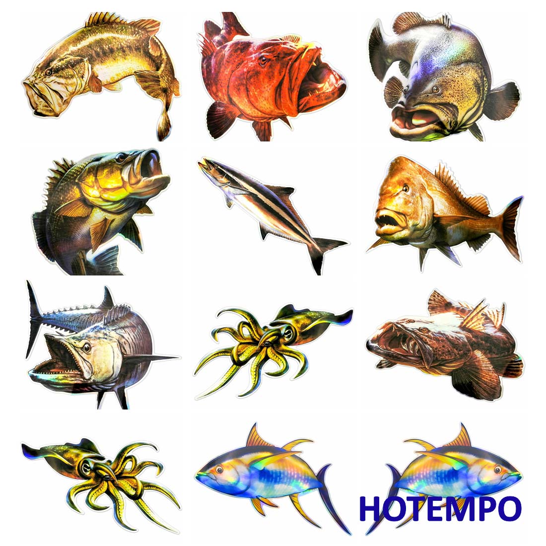 Heavy Equipment Stickers - 20センチ、 ビッグサイズ、 海洋生物、 深海魚、 レーザースタイル、 防水ステッカー,