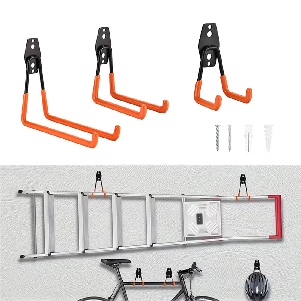 Heavy Equipment Storage - 頑丈な壁掛けメタルフックガレージオーガナイザー自転車はしごハンガー滑り止め収納フックガーデンツール家庭用裏庭用